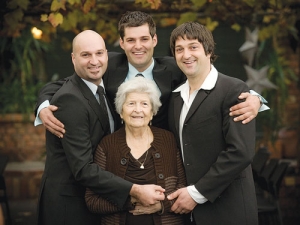 The three Nooyen brothers, from left Jacob, Adam and Kristian, with their Grandmother, 96-year-old Vesna.