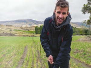 Viticultural consultant Jared Connolly, marks out the rows of the luna Vineyard.
