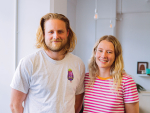 Wonky Box founders Angus Simms and Katie Jackson.