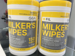 Milker’s Wipes are formulated with 75% ethanol for rapid disinfection.