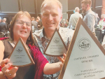 NZ's Champion Cheesemaker Adrian Walcroft and wife Jill with their awards.