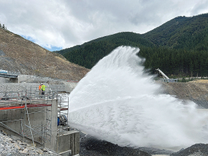 The Waimea Community Dam is doing what it was designed to do for the first time - releasing water to augment the Waimea Plains rivers and aquifers in response to worsening drought. Photo Supplied by Waimea Water.