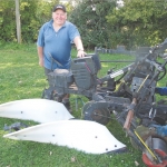 Champion plougher John Guy with his homemade plough.