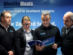 Blue Sky Meats management team members Ross Smith (GM of Operations), Jess Vickery (CFO), Todd Grave (CEO) and Gavin Tippet (Engineering Manager) look over the company’s 2018 Annual Report.