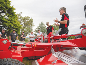 Trimax founder Bob Sievwright detailing the benefits of the Trimax Snake S2 at this year&#039;s Fieldays.
