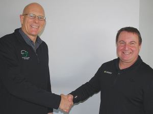 Agrecovery chief executive Tony Wilson (right) and Plasback commercial manager Neal Shaw celebrate the deal.
