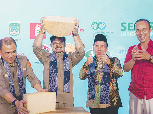 Indonesian officials celebrate the launch of the country’s first organic cheese.