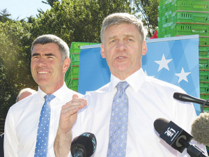 Bill English and Nathan Guy on the election campaign last week.