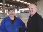 Calf rearer Mark Bocock (left) with Doug Lineham, project manager Beef+Lamb Dairy Beef Integration Programme.