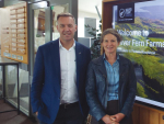 Silver Fern Farms, chair Anna Nelson (right) and CEO Dan Boulton at a farmer meeting in Feilding.