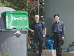 Professors Keith Cameron and Hong Di with the Lincoln University Dairy Farm ClearTech Effluent Treatment System.