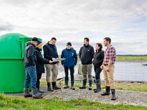 L-R: Stuart Taylor (Craigmore), Professor Hong Di (Lincoln University), Carl Ahlfeld (ClearTech &amp; EcoPond, Agnition), Emeritus Professor Keith Cameron (Lincoln University), Elliot Mercer (Agnition), Nikki Cameron (Craigmore), Steven Melville (Craigmore)