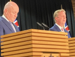 Trade and Agriculture Minister Todd McClay (right) and Prime Minister Christopher Luxon announcing the FTA.