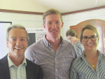 National’s Andrew Bayley, Sam Uffindel and Nicola Grigg spruiking the party’s new ag policy at a farmer meeting in South Auckland.