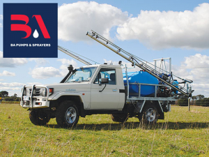 Landcrusier deck-mounted sprayers are popular with contractors. Top left: New logo.