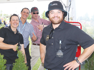 On show (left to right): Young Maori Farmer of the Year finalists Chloe Butcher-Herries, Rameka Eli Edwards, Aaron Hunt (judge) and Puhirere Te-Akainga Tamanui Tau interact with the crowd at the Hawke’s Bay A&amp;P Show.