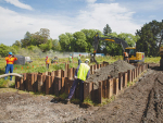 Construction of the denitrification wall at Silverstream Reserve using a mixture of woodchip and gravel