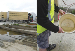 From this to this: A washdown sump at Frews Transport’s Darfield base (left) and water that has been through the ClearTech system.