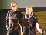 The 2016 South Island Farmers of the Year, Neil and Lyn Campbell, tell their story at the winner’s field day presentation held at the Fairlie Community Hall. Photo: Rural News Group