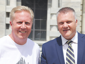 Agriculture Minister Todd McClay (left) and Fonterra chief executive Miles Hurrell at national lamb day celebrations in Parliament last week.