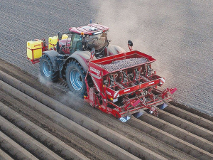 Grimme&#039;s GL420 Exacta potato planter offers four-row planting in 90cm row widths.