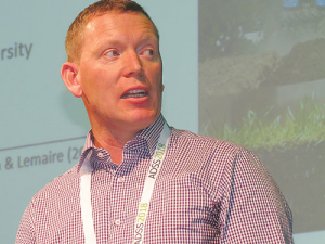 Irish farm systems researcher Dr Brendan Horan speaking at Massey University last month.