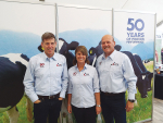 Visiting CRV Global chief executive Roald van Noortfrom (right) with CRV Ambreed managing director Angus Haslett and marketing manager Katrina Evans at the Fieldays.