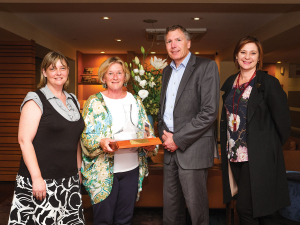 Rachael Bailey from the Canterbury A&amp;P Association with Kathryn Loughlin from Askerne Estate Winery, and Bruce Garrett and Georgina Torrington from the George Hotel.