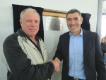 Minister for Primary Industries Nathan and farmer Graham Bagrie in the new shed.