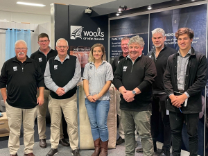 Wools of New Zealand Upper South Island Wool Representatives. From left to right – Gavin Crump, Mark Greenlaw, Roger Fuller, Sophie Davies, Milton Hulme, Simon Averill, Ivan Gullidge, Thomas Dravitzki