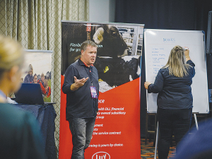 Lely regional sales manager Paul Gilling and farm management support advisor Briar Loveridge present at the Dairy Women&#039;s Network Step Up Together Taupo Conference earlier this year.