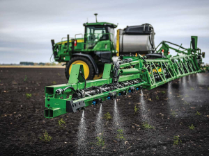 The system makes thousands of decisions in real time, targeting individual weeds while leaving bare ground untouched.