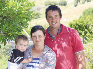 Central Hawkes Bay farmer Sam Clark, his wife Gudrun (‘Cookie’) and baby Archie.