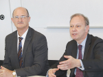 Head NZ negotiator Martin Harvey (left) and his EU colleague Peter Bortz in Wellington last week.
