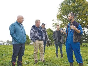 National leader Chris Luxon and ag spokesman Todd McClay meet Waikato farmer Pete Morgan on his farm. Photo: Facebook