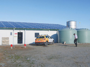 A 30kW solar installation on a rotary milking shed near Rakaia.