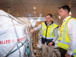 Guy Hornblow, country head of airfreight, Hellman (left) and Silver Fern Farms general manager logistics, Scott Hurdley inspect the shipment as its loaded up.