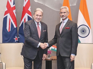 Foreign Affairs Minister Winston Peters meeting his Indian counterpart Subrahmanyam Jaishankar during a visit to New Delhi.