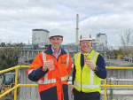 Fonterra chief operating officer Fraser Whineray (right) and Brent Sinclair, Waikato Regional Council at the Te Awamutu plant.