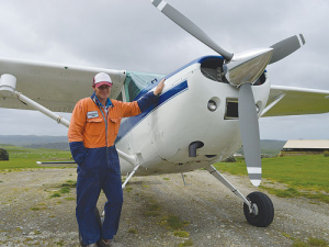 Aerowork topdressing pilot Mike Harding put on a display for attendees at Limestone Downs.