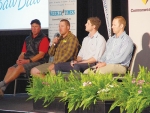 Aussie farmers, Damian Murphy, Stuart Jennings, Robert Bayley and Tim Paulet speaking at the conference in Victoria, Australia. 