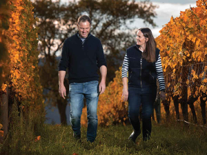 Jason and Anna Flowerday on the cover of Winegrower magazine, June/July 2023. Photo Credit: Richard Briggs.