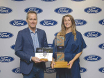 Supreme Winner of the Ford NZ Rural Sports Awards, Steph Dryfhout receives her prizes from Tom Clancy, Ford NZ.