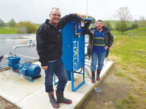 Farmer Rod McKinnon (right) with Keith Cooke, Reid &amp; Harrison on farm.