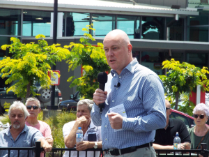 National Party leader Christopher Luxon addressing the crowd in Morrinsville late last year.