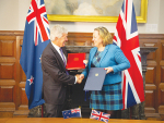 Trade and Export Growth Minister Damien O'Connor with British Secretary of State for International Trade Anne-Marie Trevelyan at the signing of the agreement in principle.