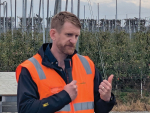 The general manager of FarmRight’s NZSF rural portfolio Ed Tapp speaks to visitors to the new Torea Orchard in Mid-Canterbury.