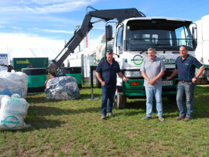 From left Robert McCarthy, Chris Hartshorne, and Grant McCarthy with the new truck dedicated to Plasback collection.