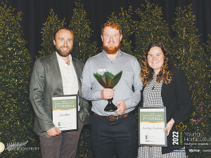 Young Horticulturist of the Year finalists Sam Bain (left), Regan Judd (winner) and Courtney Chamberlain. Photo: Supplied