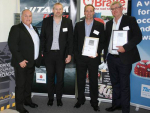 Fonterra North Island driving training manager Darrin Rhodes, CEO SurePlan Gordon Brown, Fonterra Te Awamutu depot manager Matt Roberts and Fonterra GM transport and logistics Barry McColl. 